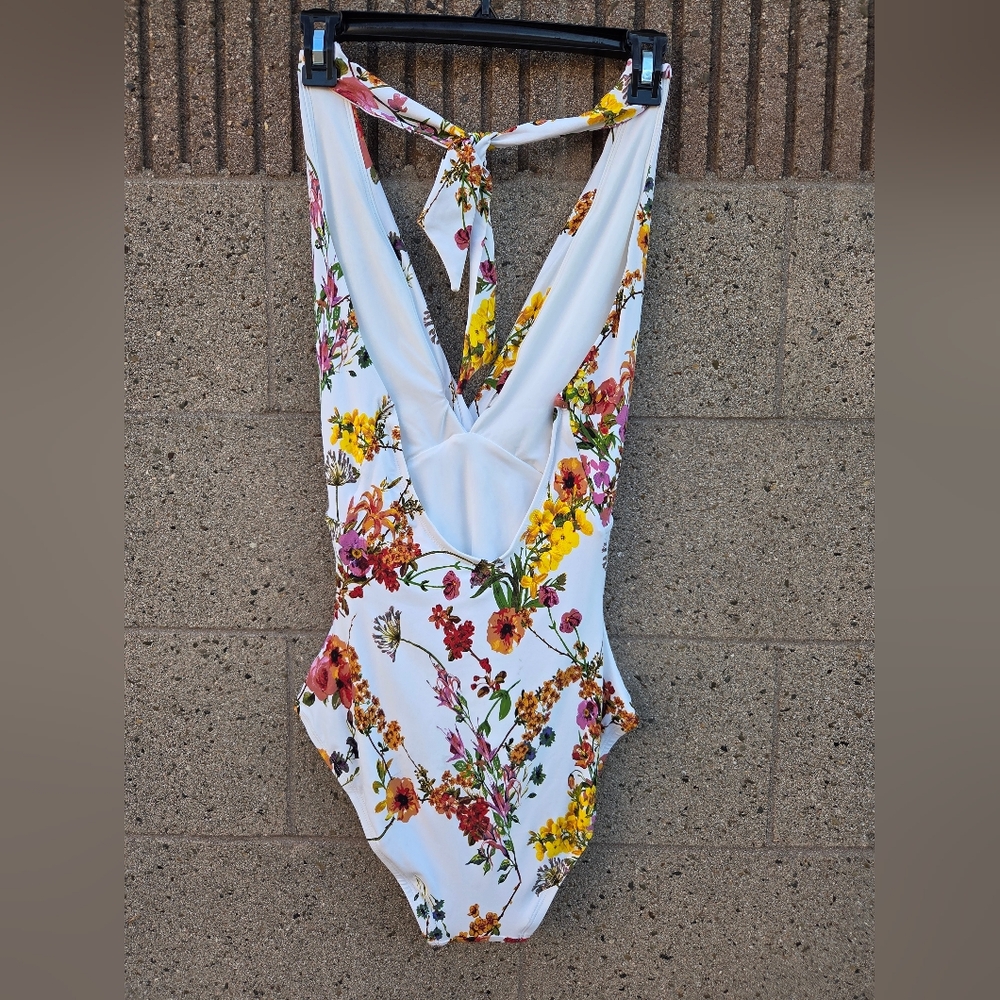 Anthropologie White Floral One-Piece Swimsuit - Picture 3 of 6